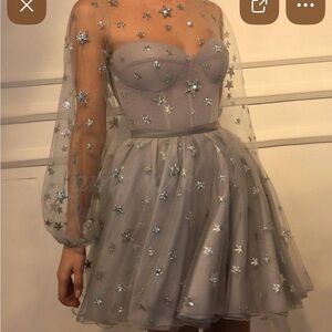 Women’s dress size large silver color cocktail dress